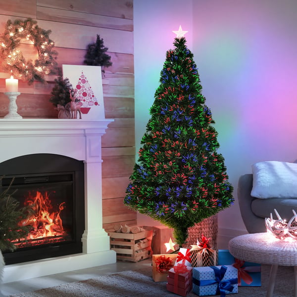 Konstgjord julgran - 150 cm - LED-belysning - Fiberoptik - Snöflingemotiv - För inomhusbruk