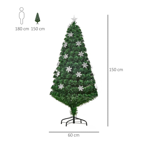 Konstgjord julgran - 150 cm - LED-belysning - Fiberoptik - Snöflingemotiv - För inomhusbruk