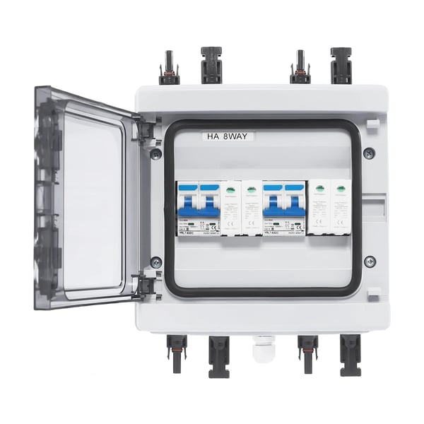 Solcelle kombineringsboks - PV DC Fordeler - 2 Strenge - DC 1000V - DC-afbryder 2P 40A - IP65 IK10 - Overspændingsbeskyttelse 20–40kA 2P