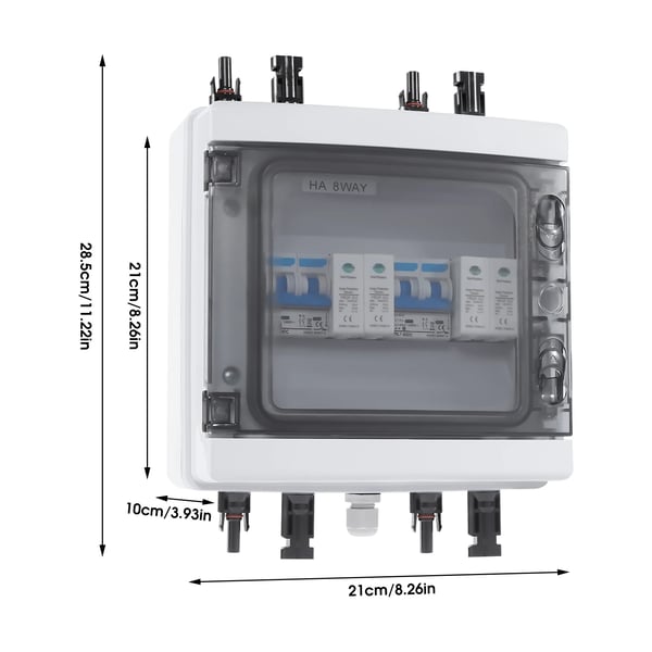 Solcelle kombineringsboks - PV DC Fordeler - 2 Strenge - DC 1000V - DC-afbryder 2P 40A - IP65 IK10 - Overspændingsbeskyttelse 20–40kA 2P