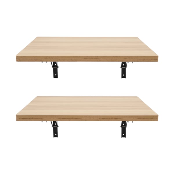 Seinäkiinnitteinen työpöytä 2 kpl - Taittuva malli - Kantavuus 226,8 kg - Puu & Teräs - Koko 60×58×25 cm / pöytä