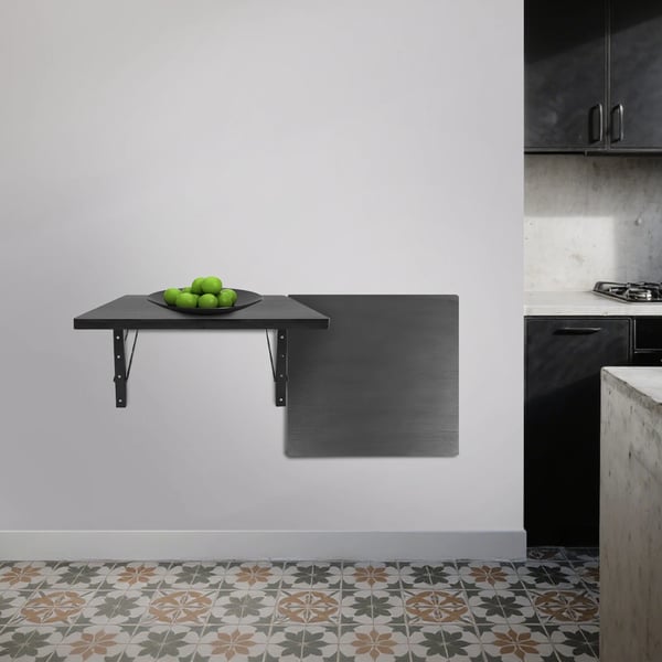 Vægmonteret arbejdsbord - Foldbar 2 stk - Bæreevne 226,8 kg - Træ & stål - Størrelse 60×58×25 cm pr. bord - Sort