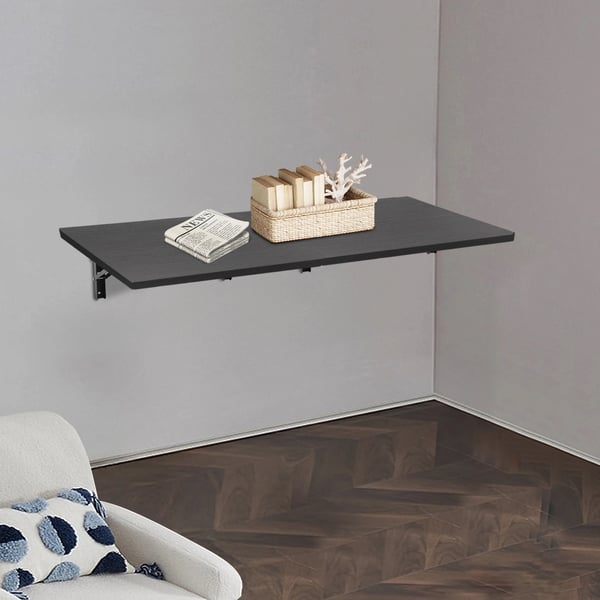 Vægmonteret arbejdsbord - Foldbar 2 stk - Bæreevne 226,8 kg - Træ & stål - Størrelse 60×58×25 cm pr. bord - Sort