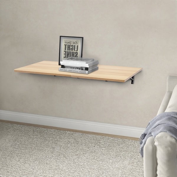 Vægmonteret arbejdsbord - Foldbar 2 stk - Bæreevne 226,8 kg - Træ & stål - Størrelse 60×58×25 cm pr. bord - Sort