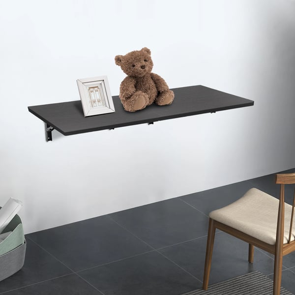 Vægmonteret arbejdsbord - Foldbar 2 stk - Bæreevne 226,8 kg - Træ & stål - Størrelse 60×58×25 cm pr. bord - Sort