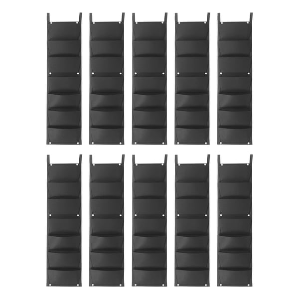 Seinäkiinnitteiset kasvatuspussit - Vertikaalinen seinäistutus - 10 kpl - 7 taskua/pussi - 28×100 cm - 10 kg/pussi - Hengittävä huopa - Musta