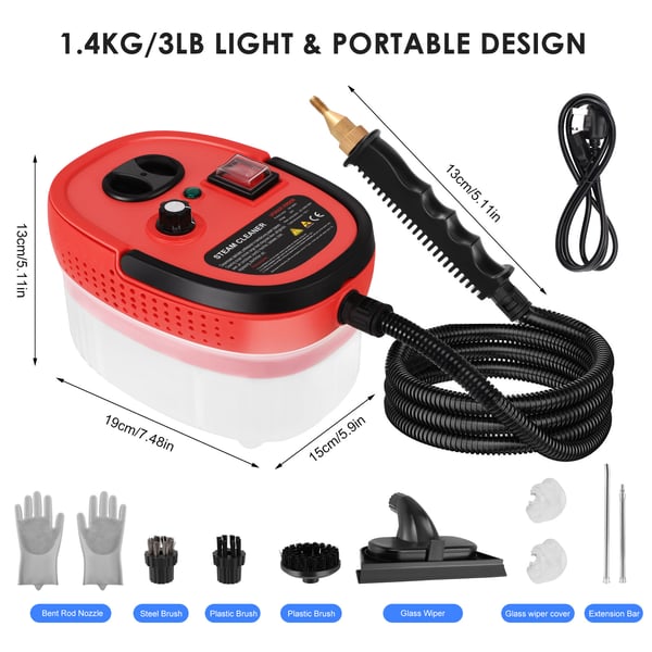 Höyrypuhdistin & Höyrypesuri - Käsikäyttöinen - 2500 W - 1200 ml Säiliö - Korkeapaine - Korkea Lämpötila - Auto, Keittiö, Kylpyhuone, Saumat & Laatat