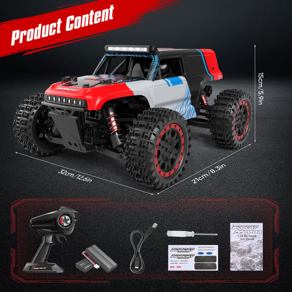 Radio-ohjattava RC-auto - 1:16 4x4 maastoauto - 40 km/h - 2,4 GHz - LED-ajovalot - 2 AAA-paristoa mukana - Punamusta