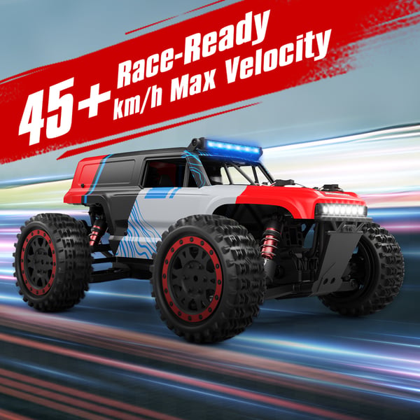 Radio-ohjattava RC-auto - 1:16 4x4 maastoauto - 40 km/h - 2,4 GHz - LED-ajovalot - 2 AAA-paristoa mukana - Punamusta