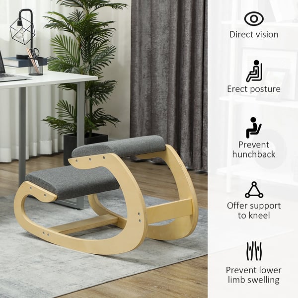 Ergonomisk knästol - Kontorsstol - Träram - Vadderad dyna - 55×85×55 cm - Grå