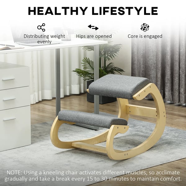 Ergonomisk knästol - Kontorsstol - Träram - Vadderad dyna - 55×85×55 cm - Grå