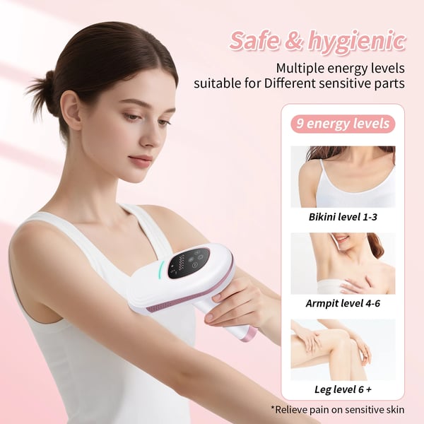 Hårfjerningsapparat - Laser Epilator - 9 Energiniveauer - 999.900 Lysimpulser - Genopladelig - Hurtig Opladning - Til Ansigt - Hvid