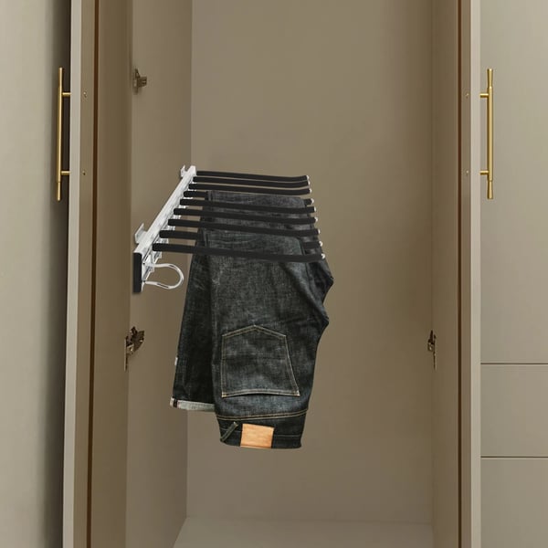 Bukseholder til garderobe - Vægmontering - 9 Stænger - Maks 16 kg - Venstre Montering - 46×32,5 cm - ABS/Alu/Rustfrit Stål - Sort/Sølv