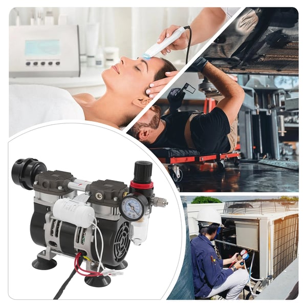 Industriel oliefri vakuumpumpe - OL210A - Støjsvag stempelpumpe - Effekt 230 W - Hastighed 1400 omdr./min - EU-stik - Kobberviklet motor