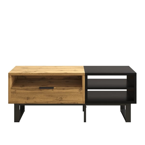 Monikäyttöinen sohvapöytä - Säilytyspöytä - Suorakulmainen - Lokeroita ja laatikoita - Metallijalat puujäljitelmä - 100×50×40 cm - Monivärinen