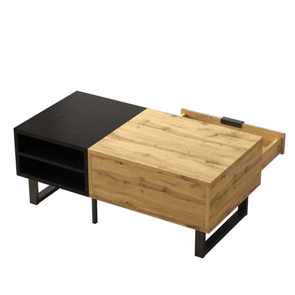 Monikäyttöinen sohvapöytä - Säilytyspöytä - Suorakulmainen - Lokeroita ja laatikoita - Metallijalat puujäljitelmä - 100×50×40 cm - Monivärinen