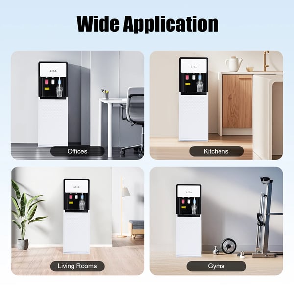 Vanddispenser & vandkøler - Bundbetjent - Varmt & koldt - 220V EU-stik - 90W køling, 500W opvarmning - 2 L/t koldt, 5 L/t varmt - Hvid
