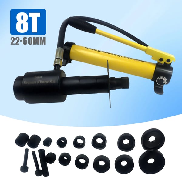 Hydraulinen lävistinsarja - 8 t - 22–60 mm - Teräs - Työkalulaatikolla - Keltainen