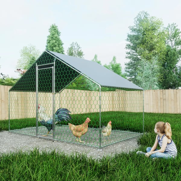 Hønsegård udendørs - Løbegård - 3×2×2 m - Sikkerhedslås - Vandtæt PE-overtræk - Metalkrog - Grøn
