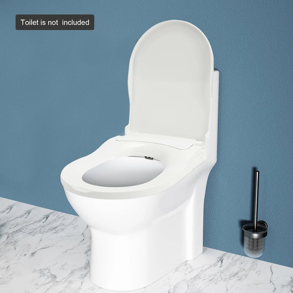 Bidetsæde til toilet - Ikke-elektrisk - D-form - Til aflange toiletter - Dobbelt dysesystem - 3 dysehuller - PP-plast - Hvid
