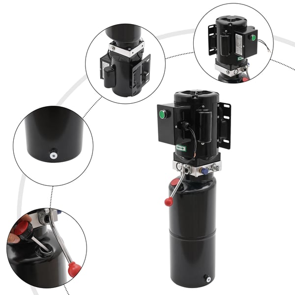 Hydraulpumpe til billøfter - Kraftenhed - Effekt 2,2 kW - Tank 10 L - Omdr. 2850 rpm - Maks. tryk 18 MPa - Flow 4,6 L/min - Sort