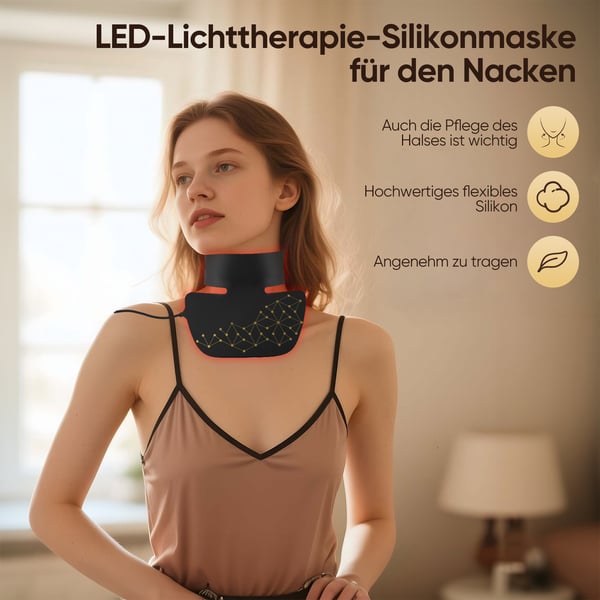 LED-kaulahoitolaite - Valoterapialaite - Infrapuna & väri-LED - Kannettava - Kaularyppyjen hoito - USB-käyttöinen - CE-sertifioitu - Musta