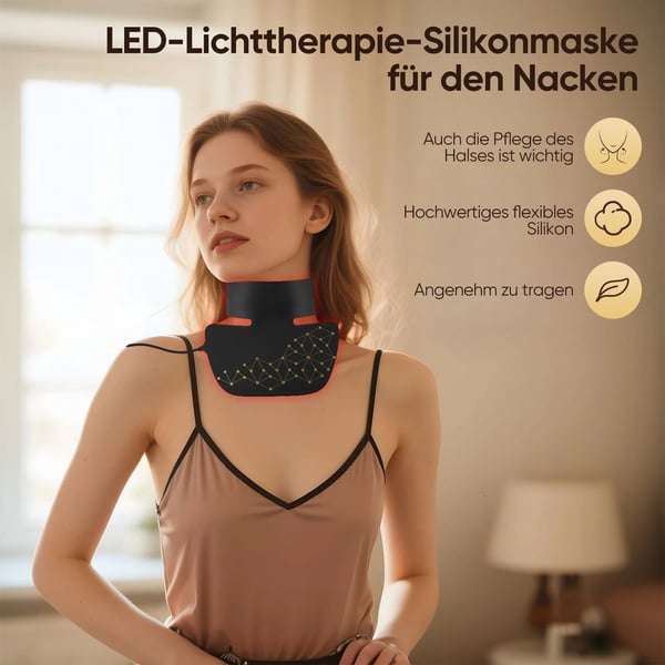 LED-kaulahoitolaite - Valoterapialaite - Infrapuna & väri-LED - Kannettava - Kaularyppyjen hoito - USB-käyttöinen - CE-sertifioitu - Musta