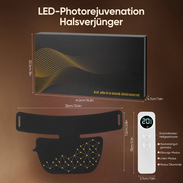 LED-kaulahoitolaite - Valoterapialaite - Infrapuna & väri-LED - Kannettava - Kaularyppyjen hoito - USB-käyttöinen - CE-sertifioitu - Musta