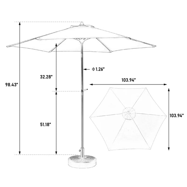 Udendørs parasol - Strand-, have- og terrasseparasol - 23 cm - UV-beskyttelse - Kanvas - Uden fod - Lysegrøn