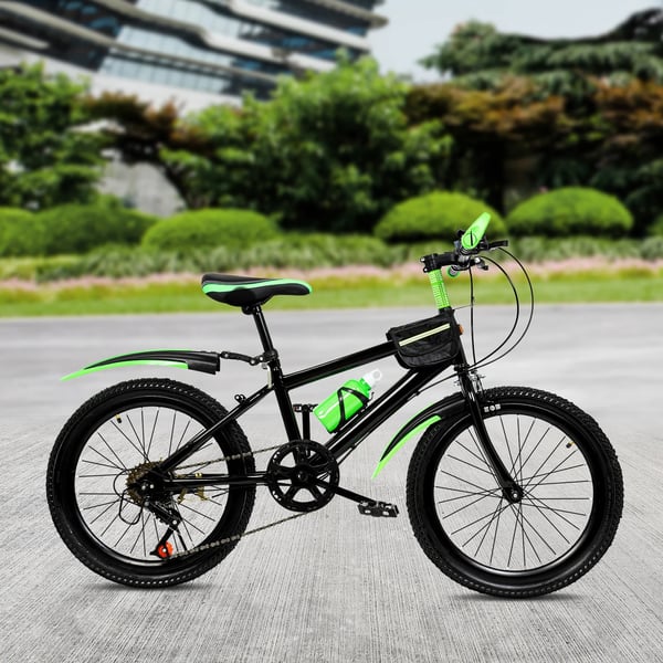 Børnecykel - 50 cm hjul - Frontaffjedring - Titanforgaffel - Stålramme - Fælgbremser - Uden støttehjul - Grøn