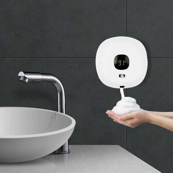 Skumsæbedispenser - Automatisk sæbepumpe vægmonteret - Berøringsfri sensor 4–6 cm - Kapacitet 300 ml - Hurtig opladning 1,5 t