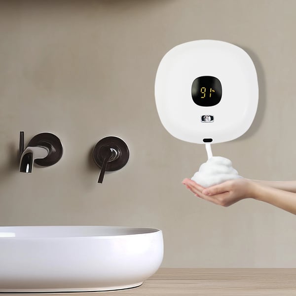 Skumsæbedispenser - Automatisk sæbepumpe vægmonteret - Berøringsfri sensor 4–6 cm - Kapacitet 300 ml - Hurtig opladning 1,5 t