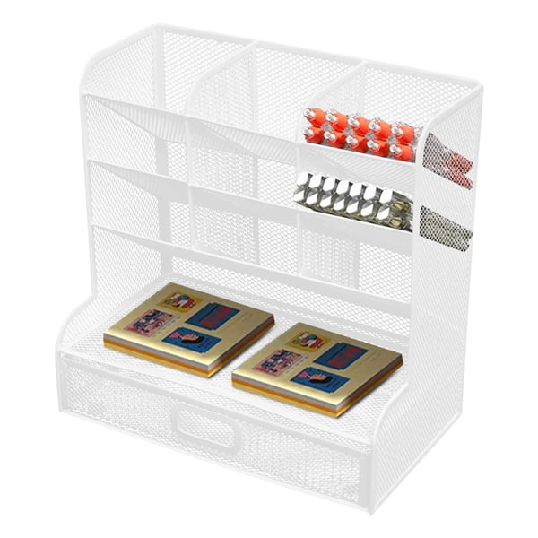 Skrivebordsorganizer - Penholder - 9 Rum - Rektangulær - Jern - Pulverlakeret - Bordmodel - Hvid