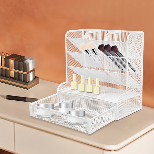 Skrivebordsorganizer - Penholder - 9 Rum - Rektangulær - Jern - Pulverlakeret - Bordmodel - Hvid