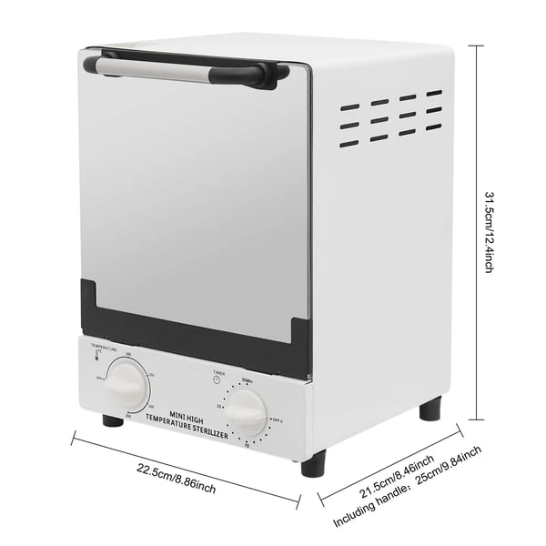 Kynsityökalujen sterilointilaite - Desinfiointikaappi - 12 l - 1000 W - 0–250 °C - 3 infrapunakvartsiputkea - 110–220 V - EU‑pistoke - Valkoinen