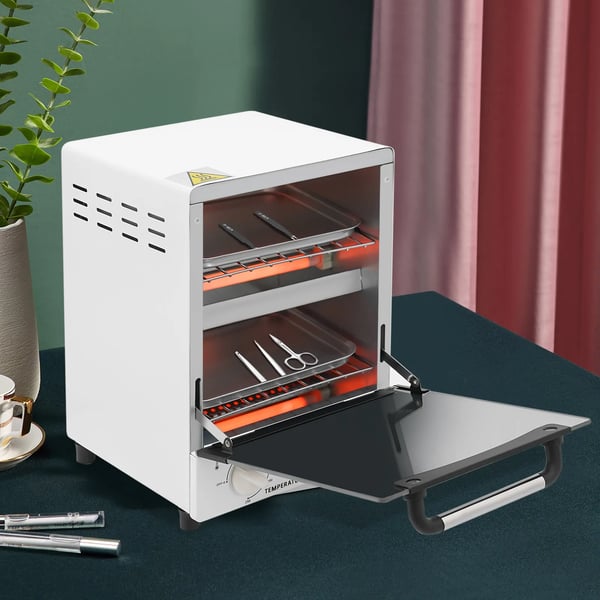 Kynsityökalujen sterilointilaite - Desinfiointikaappi - 12 l - 1000 W - 0–250 °C - 3 infrapunakvartsiputkea - 110–220 V - EU‑pistoke - Valkoinen