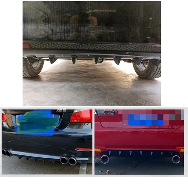 Universal bagkofanger diffuser - 3-delt spoiler/lip - Universal pasform - Hajfin-design med 7 finner - Nedre body-lip - Blank sort