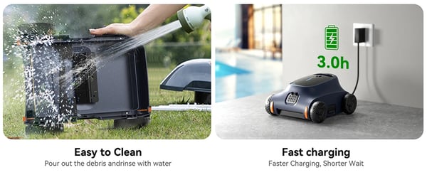 Poolrobot Poolstøvsuger - SAT 10 - 7800 mAh Batteri - 180 min Driftstid - 30 W Motor - IP68 Vandtæt - 150 m² Pool - Dybde 0,5–3 m - Beige