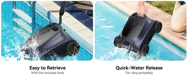Poolrobot Poolstøvsuger - SAT 10 - 7800 mAh Batteri - 180 min Driftstid - 30 W Motor - IP68 Vandtæt - 150 m² Pool - Dybde 0,5–3 m - Beige