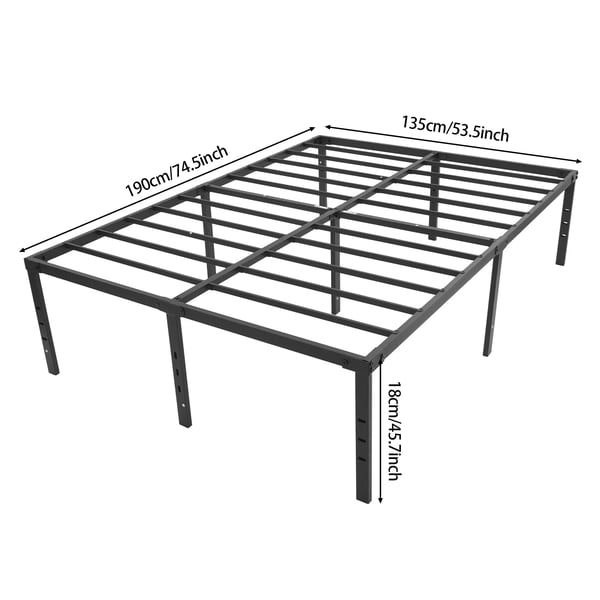 Metal sengestel - 135×189 cm - 500 kg bæreevne - Højde 45,7 cm - Jernramme - Samling kræves - Sort