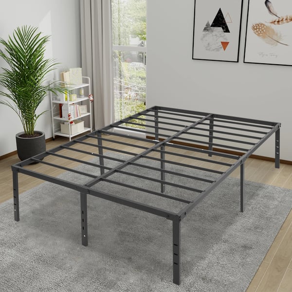 Metal sengestel - 135×189 cm - 500 kg bæreevne - Højde 45,7 cm - Jernramme - Samling kræves - Sort