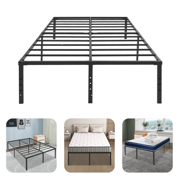 Metal sengestel - 135×189 cm - 500 kg bæreevne - Højde 45,7 cm - Jernramme - Samling kræves - Sort