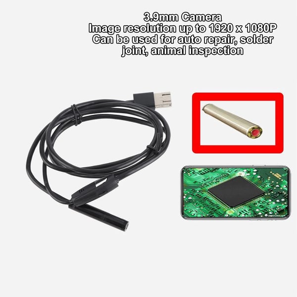 USB-tarkastuskamera - Teollinen Endoskooppi - 8 mm, 1920×1080 Full HD, IP67 Vedenpitävä, 1 m Kaapeli, Autokorjaukseen & hitsaussaumoille - Musta