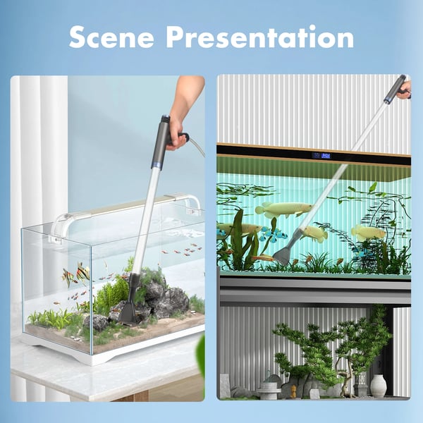 Akvarium Vandbytter - Håndpumpe Sifon - Grusstøvsuger - 2 m Slange - Plast - Batterifri - Sort