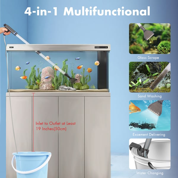 Akvarium Vandbytter - Håndpumpe Sifon - Grusstøvsuger - 2 m Slange - Plast - Batterifri - Sort
