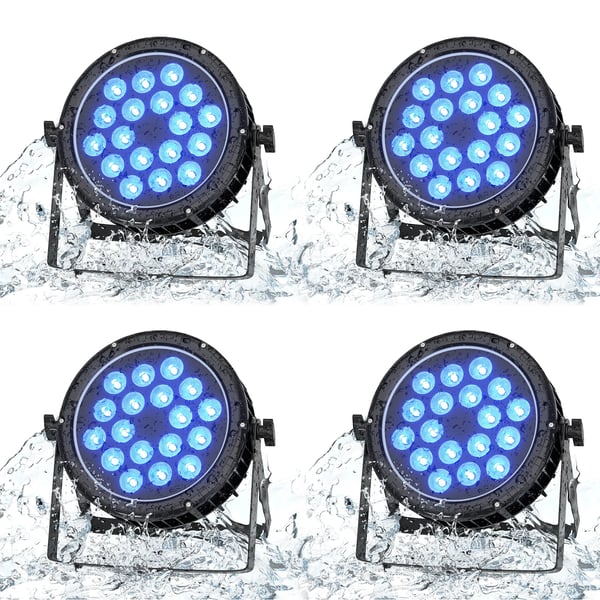 LED PAR - Platt parlampa - 180W, 18x10W RGBW 4-i-1, DMX512/RDM, 4/8 kanaler, Auto/Ljud/Master-Slave - Varmt ljus