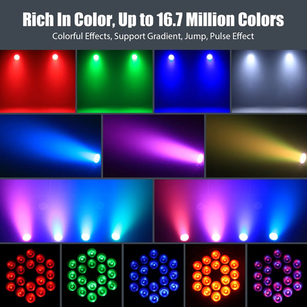 LED PAR - Litteä PAR-valo - 180W, 18x10W RGBW 4-in-1, DMX512/RDM, 4/8 kanavaa, Auto/Ääni/Master-Slave - Lämmin valo