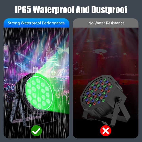 LED PAR - Litteä PAR-valo - 180W, 18x10W RGBW 4-in-1, DMX512/RDM, 4/8 kanavaa, Auto/Ääni/Master-Slave - Lämmin valo