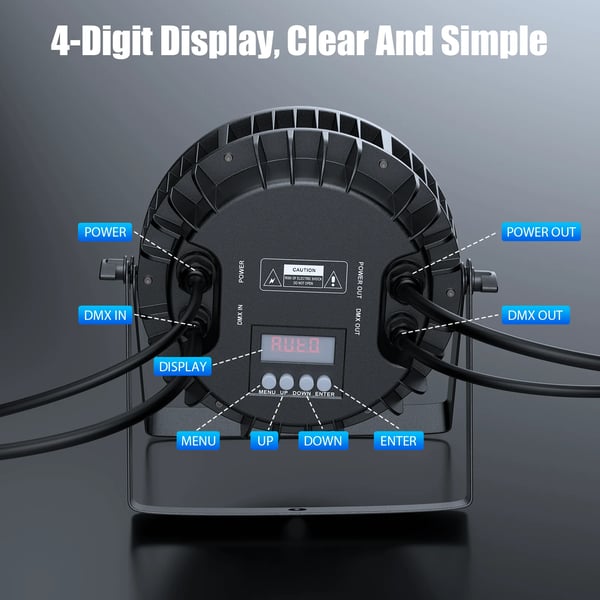 LED PAR - Litteä PAR-valo - 180W, 18x10W RGBW 4-in-1, DMX512/RDM, 4/8 kanavaa, Auto/Ääni/Master-Slave - Lämmin valo