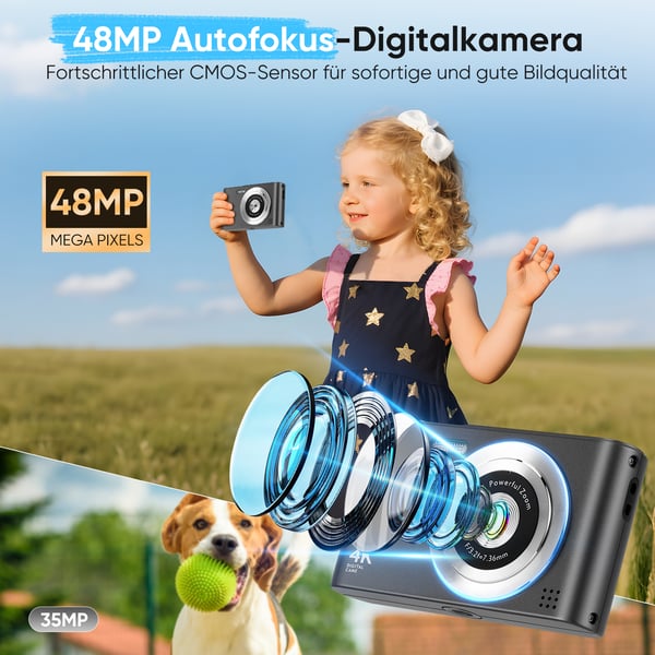 Digikamera - Kompakti vlogikamera - 4K-video - 0,635 cm kenno - Harrastajille ja ammattilaisille - Musta